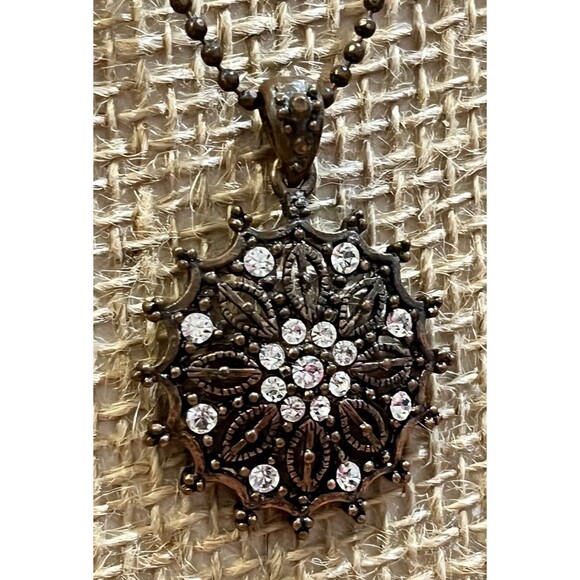 Copper Bronze Tone Victorian Revival Regency Necklace Pendant Filigree Ornate - Picture 4 of 8